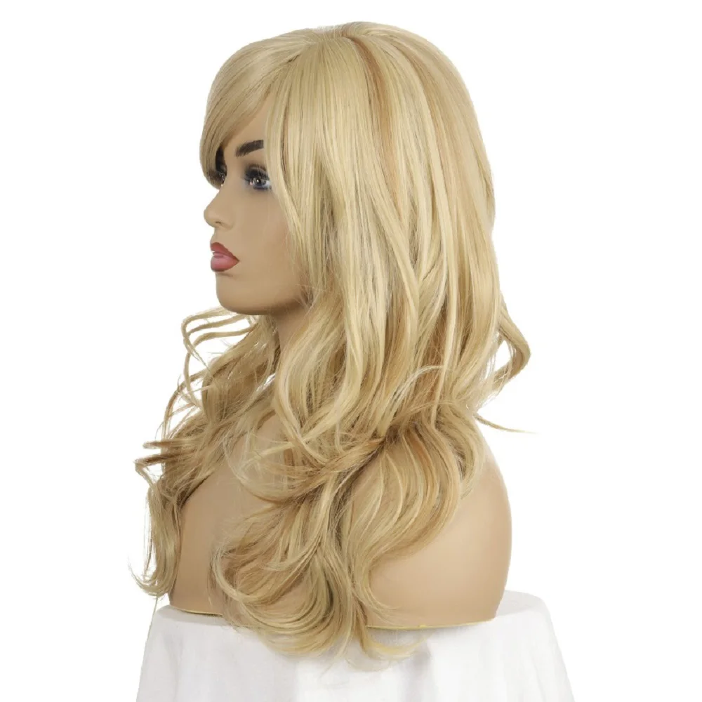 

WEILAI Long Blonde Wavy Synthetic Wigs for Women Wigs with Bangs High Density Natural Cosplay Wigs Ombre Heat Resistant