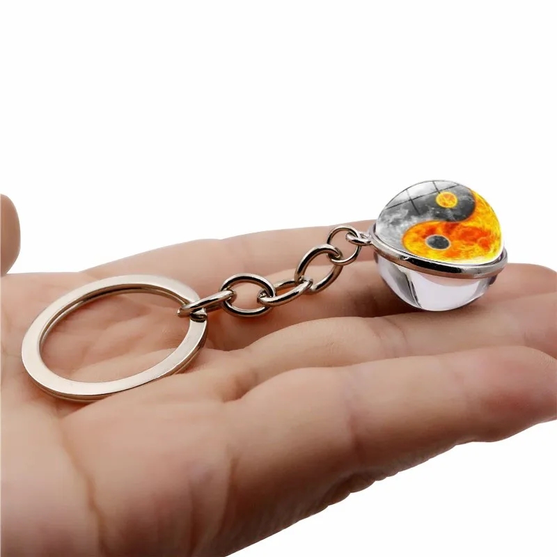 Символы Инь-Ян тайчи брелок для ключей подвески двухсторонний стеклянный шар