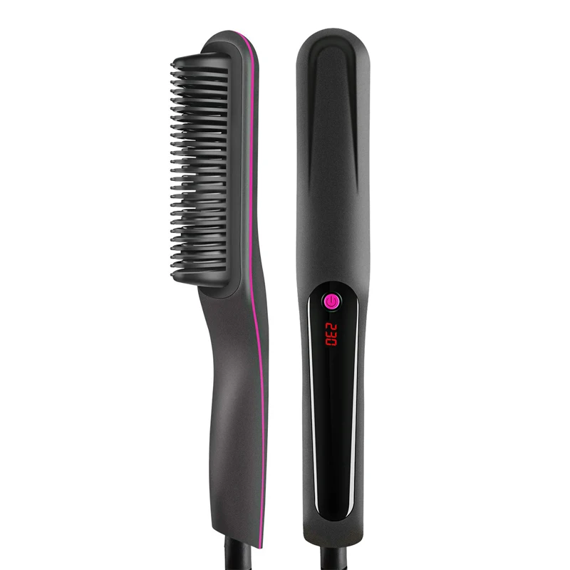 

Men's beard hair curler 2 in 1 Button hair comb Fast Smoothing Hair Straightener Brush Ceramic Heating Temperature screen LCD
