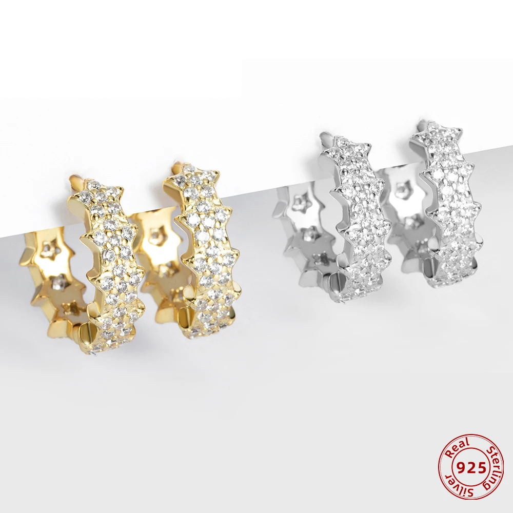 

925 Sterling Silver CZ Zircon Hoop Earrings Female Vintage Round Circle Crystal Huggie Earrings Party Jewelry 2021 New