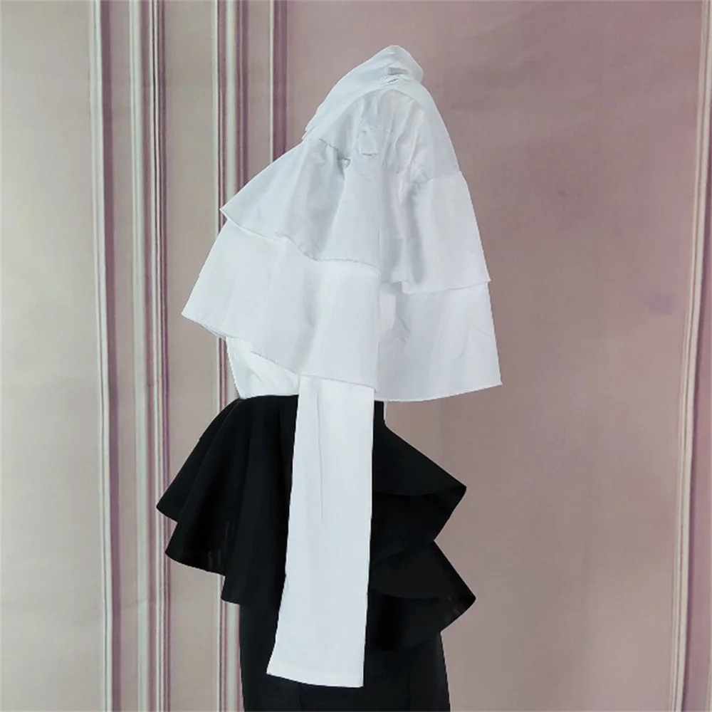 

White Cascading Ruffled Top Women Shirts Fashion Turn-Down Collar Office Casual Women Tunic Plus Size Tops Female Elegant Blouse