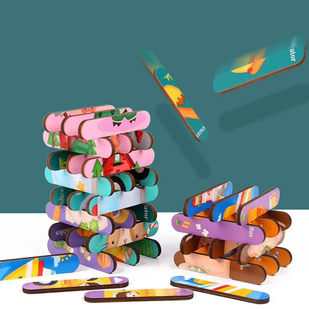 

Kid Brain Wooden Toy Double-sided 3D Strip Animal Puzzle Telling Stories Stacking Jigsaw Montessori Educational Toy for Children