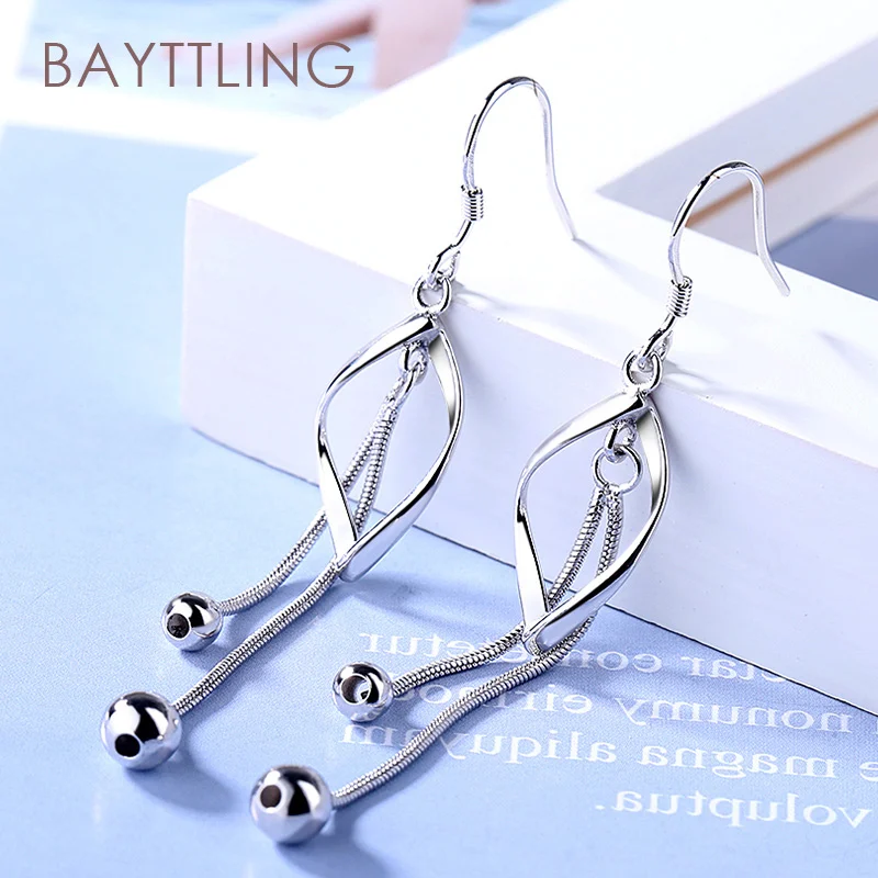 

BAYTTLING Silver Color 68MM Fine Cylinder Water Drop Tassel Drop Earrings For Woman Fashion Party Wedding Jewelry Gift