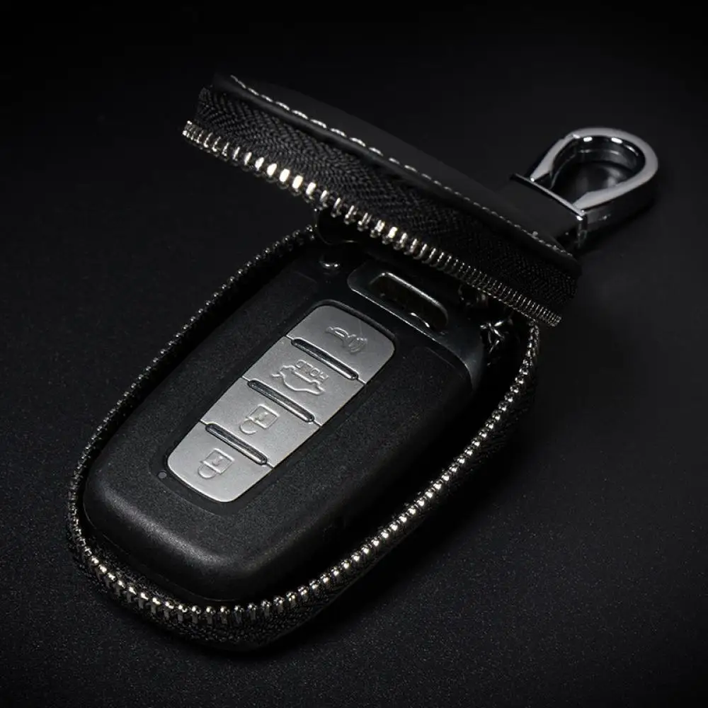 

Key Fob Universal Faux Leather Keychain Car Zipper Protection Case Cover Bag