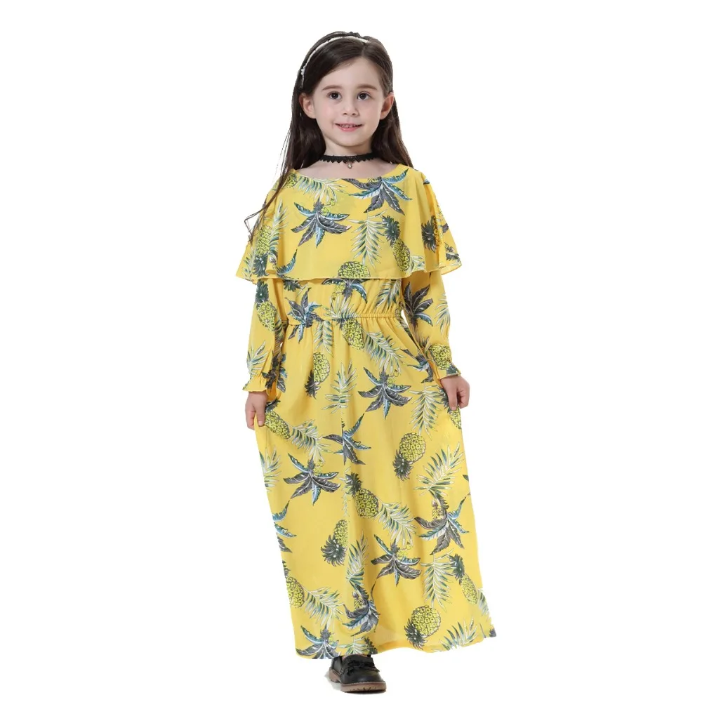 

Ramadan Fashion Muslim Children Abaya Print Girl Maxi Dress Long Robe Gowns Kimono Cute Jubah Middle East Arab Islamic Clothing