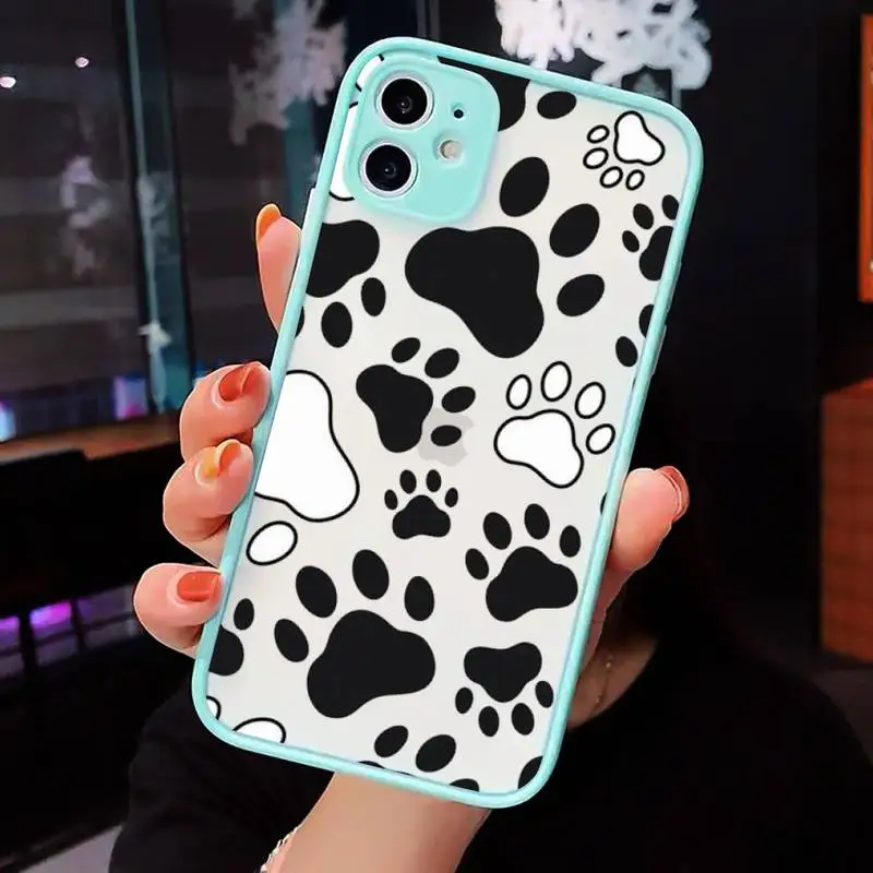 

Dog footprint Paw art pattern luxury shell Phone Cases matte transparent For iphone 7 8 11 12 plus mini x xs xr pro max cover