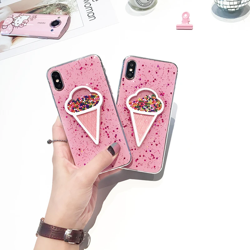 

Cute Pink ice cream silicon Case For iphone 12 11 XS Pro Max Mini X XR SE 8 7 Plus fashion Anti fall TPU Phone case