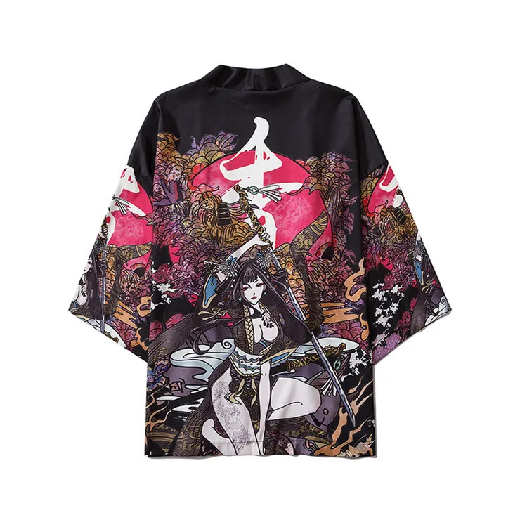 Японский Kimonos Харадзюку Мужская аниме печать Свободная рубашка женский кардиган