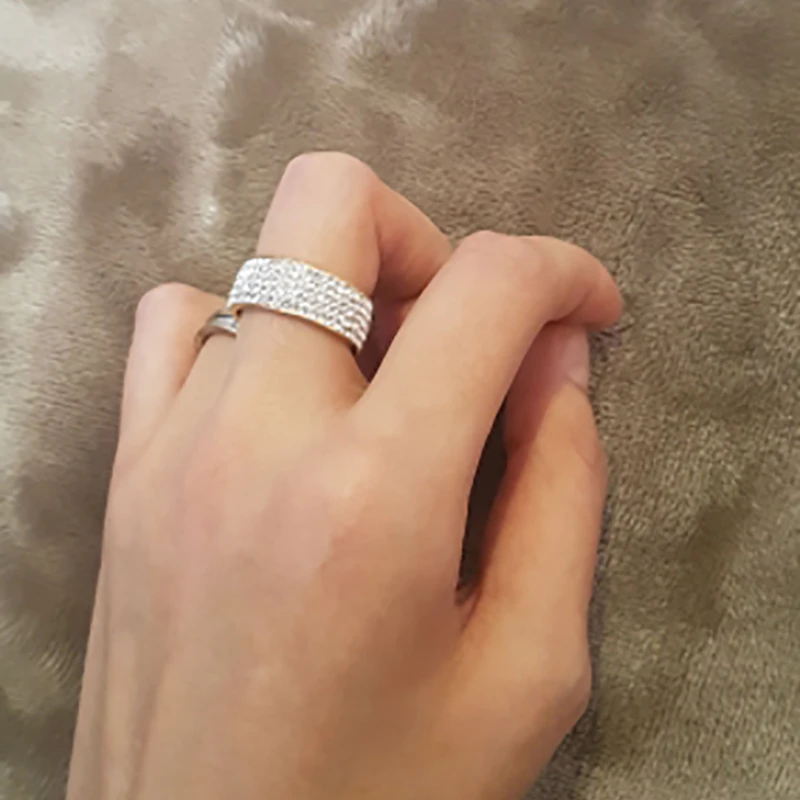 5 рядов линий прозрачные кристаллы Свадебные Кольца для женщин модные стразы