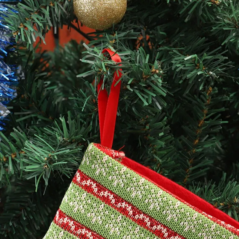 Фланелевые рождественские чулки с подвесной веревкой Подарочный мешок для