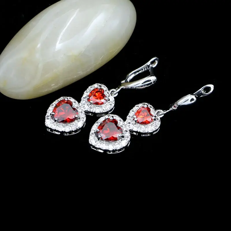 Милые свадебные серьги из серебра 925 пробы аксессуары красный камень белый
