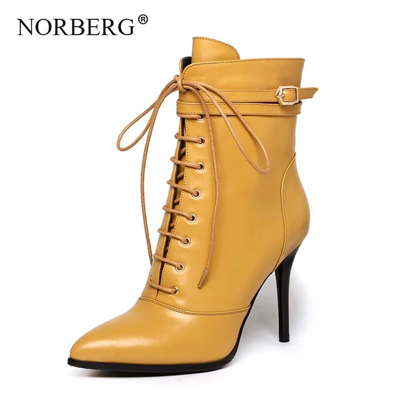 Женские мотоциклетные ботинки NORBERG черные/желтые из коровьей кожи с острым