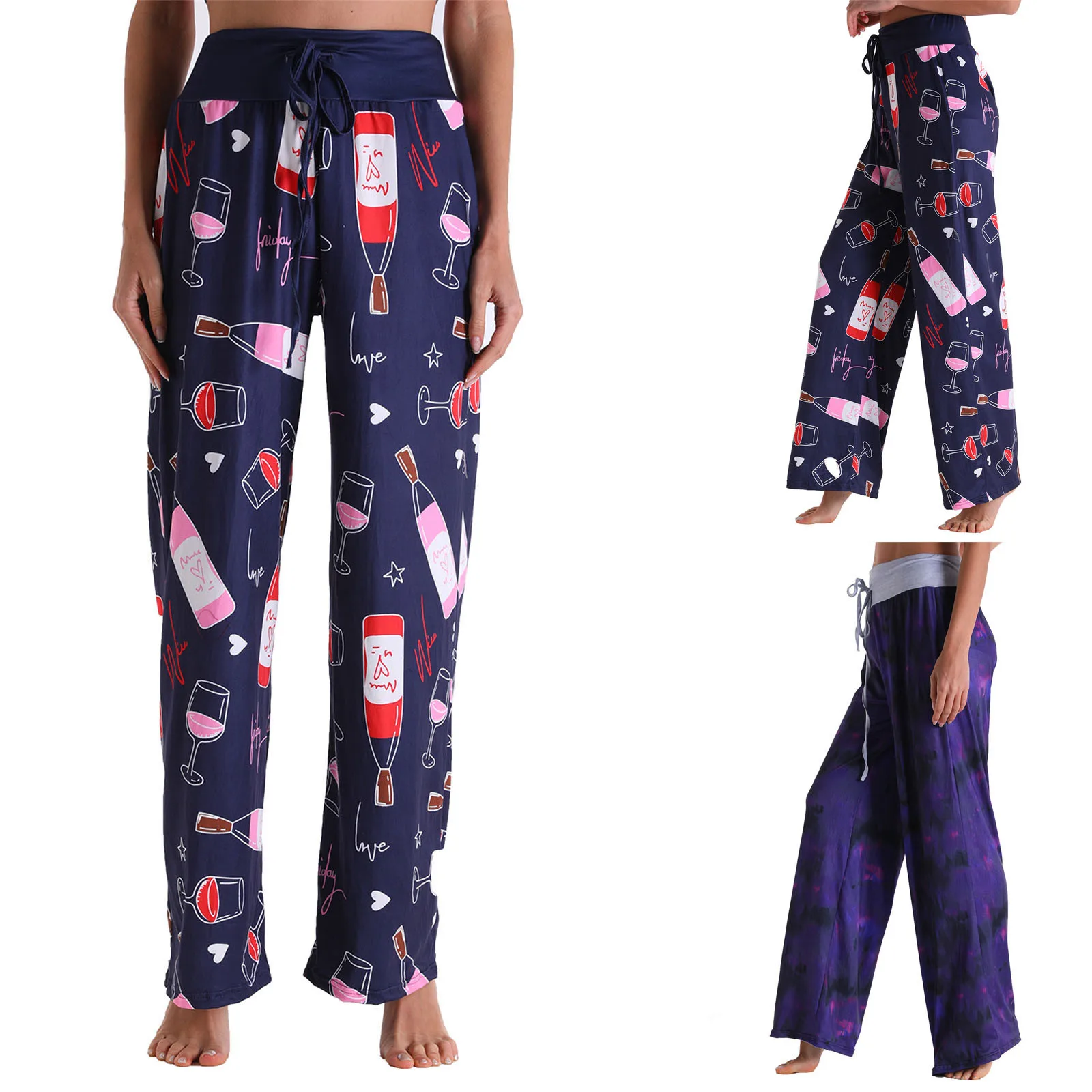 

Женские повседневные Брюки с завышенной талией, свободные Брюки, удобные эластичные широкие Брюки с принтом, Элегантные повседневные Брюки