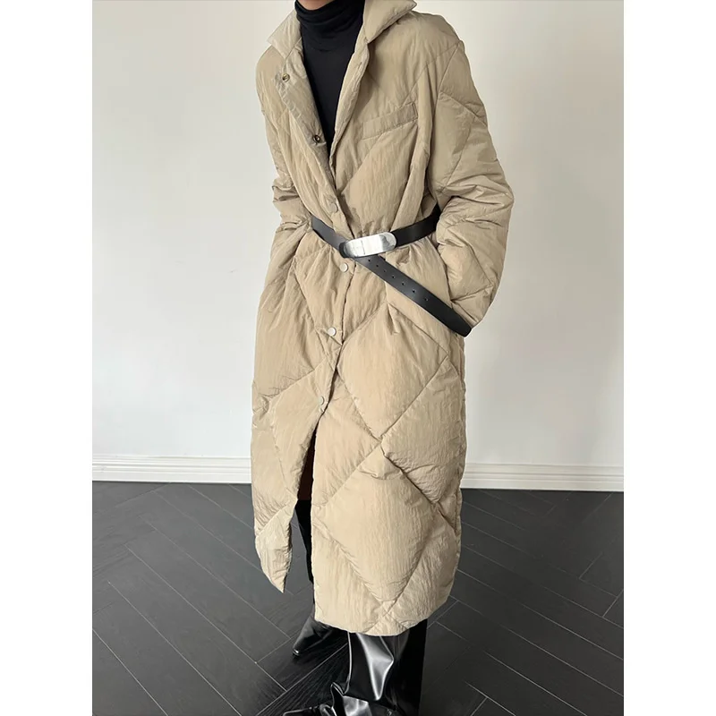 

[vermo] 2021 winter new stand collar white duck down long down jacket women's loose rhomboid jacket v11232