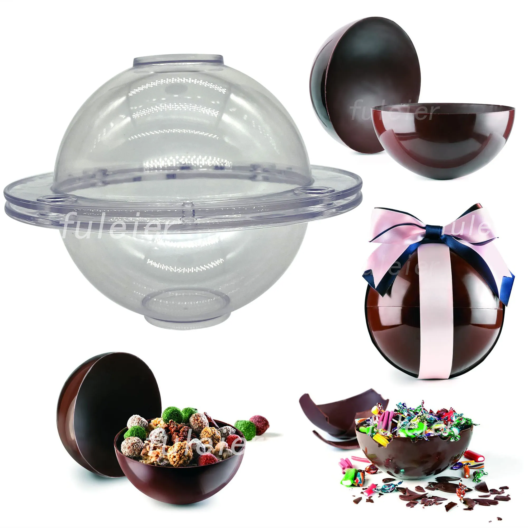 Molde de Chocolate de policarbonato de esfera grande 3D, moldes de bola para hornear, hacer Chocolate caliente, bomba, pastel, gelatina, cúpula, Mousse, confitería