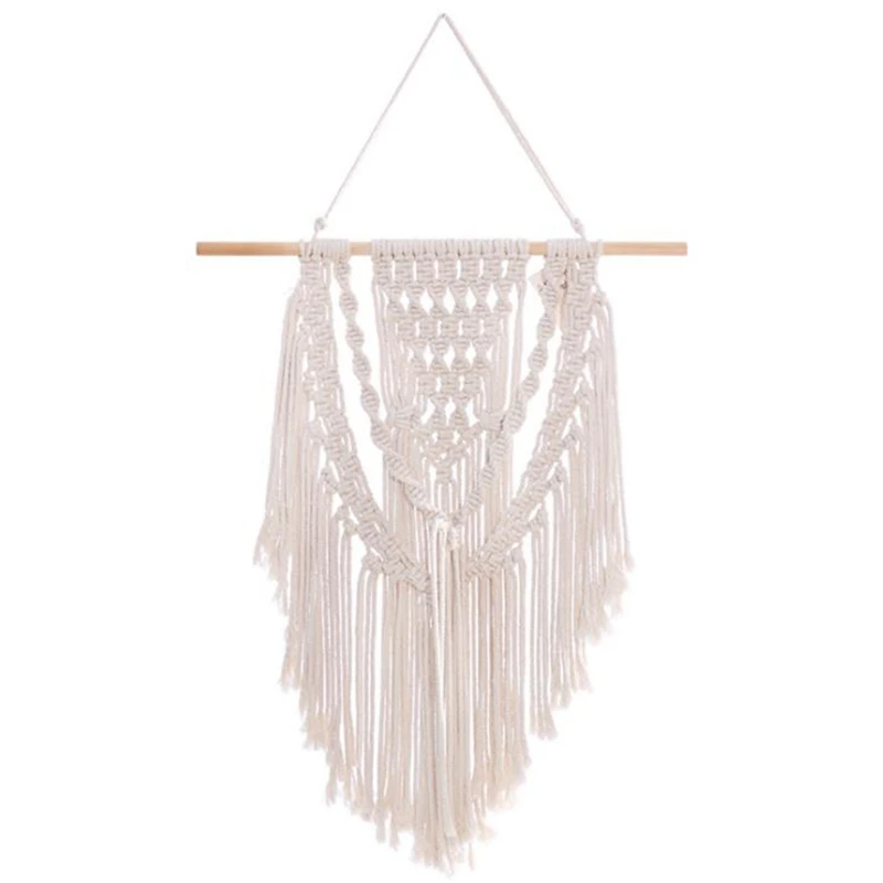 

Macrame Woven Wall Hanging Boho Style Bohemian Room Geometric Tapestry Art Beautiful Dorm Room Decoration 65Cm Beige