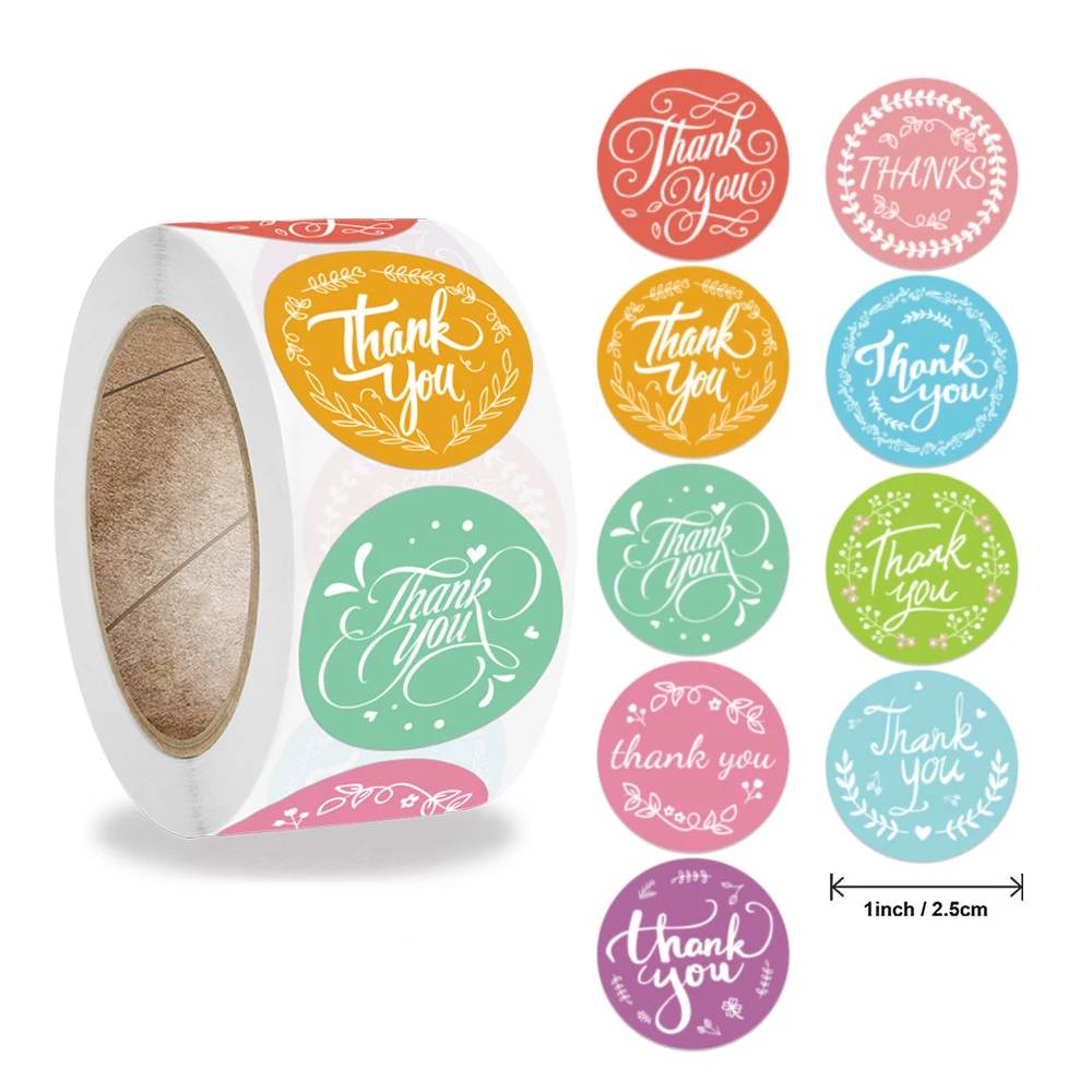 

500pcs/roll Color Thank You Sticker 2.5cm Christmas Greeting Card Labels Gift Sealing Tag Decoration Christmas