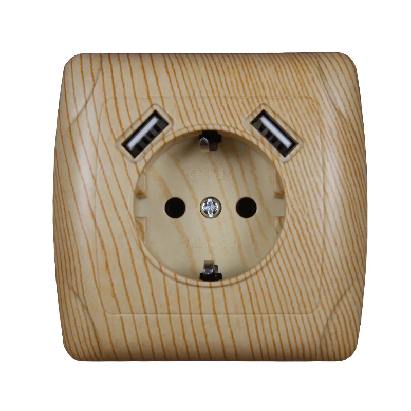 

2019 new design USB Wall Socket Free shipping Double USB Port 5V 2A Usb wood tree color outlet usb murale steckdose A001