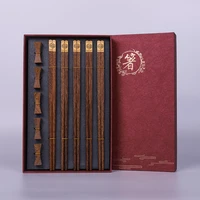 5 pairs high quality premium wooden gift box packaging household cylindrical natural wenge wooden chopsticks tableware set