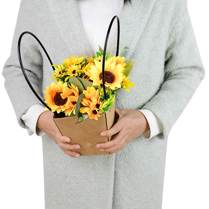Portable Waterproof Paper Flower Box, Kraft Gift Bag, Handbag for Wedding Party Rose Packaging image 5
