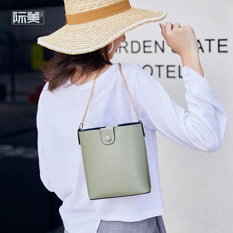 Маленькая сумка из натуральной кожи для женщин сумка-ведро на одной цепочке