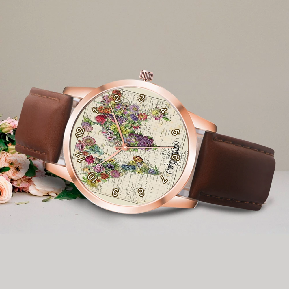 Уникальные женские часы в стиле ретро с изображением цветов травы карты кварты
