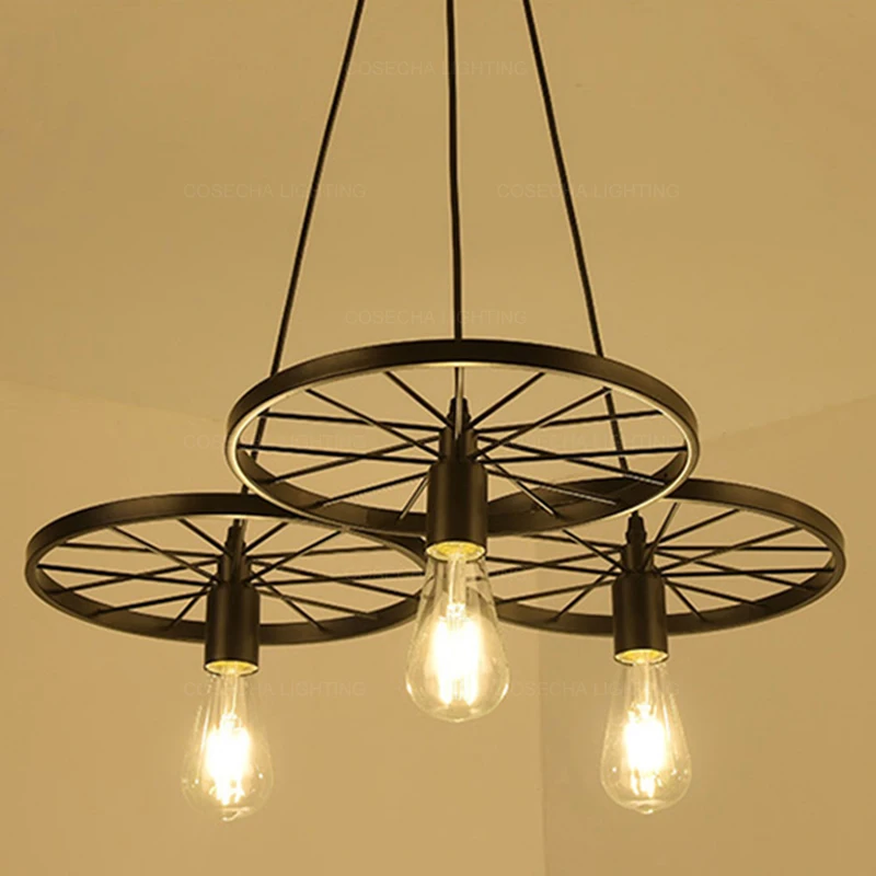 Подвесная лампа с железными колесами винтажный Ретро светильник в американском