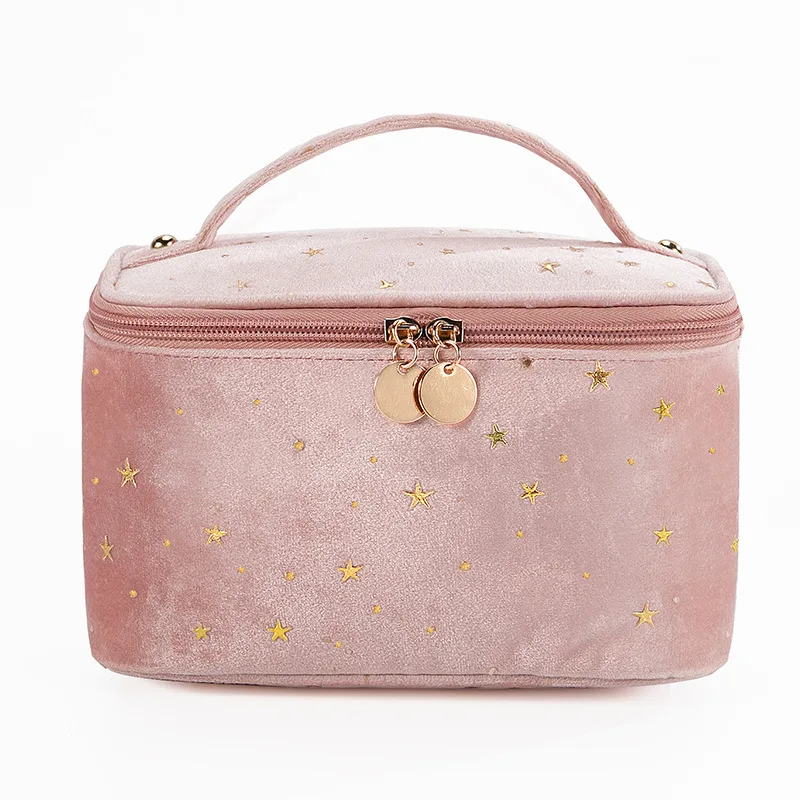 Женская сумка для макияжа бархатная с золотыми звездами дорожный Ручной Чехол