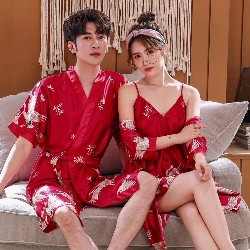 Пижама летняя для пар пикантный халат с коротким рукавом тонкая пижама из