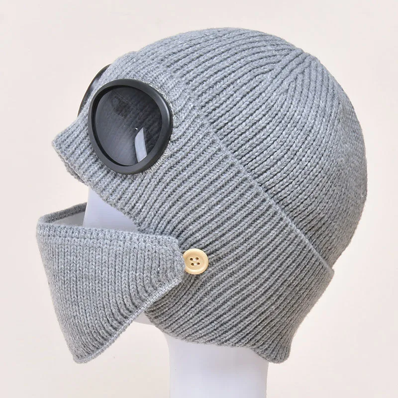 

2020 Winter Cap Men Ear Flaps Beanie Hat With Glasses Knitted Hats For Women Unisex Casual Beanie Ladies Outdoors Watch Bonnet