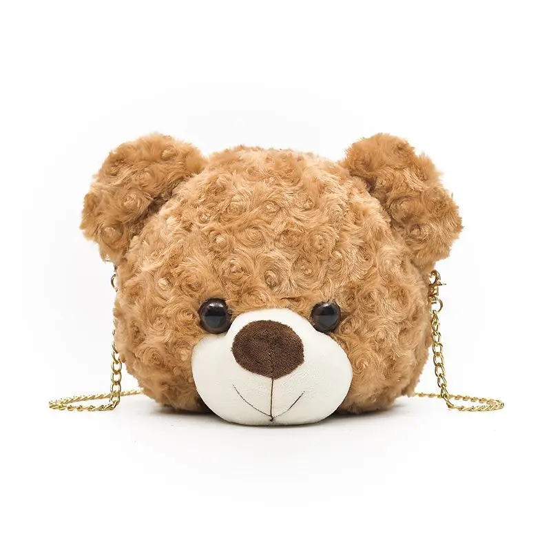 

Women New Plush Cute Bear Crossbody Bag Girl Cartoon Faux Fur Chain Messenger Bags