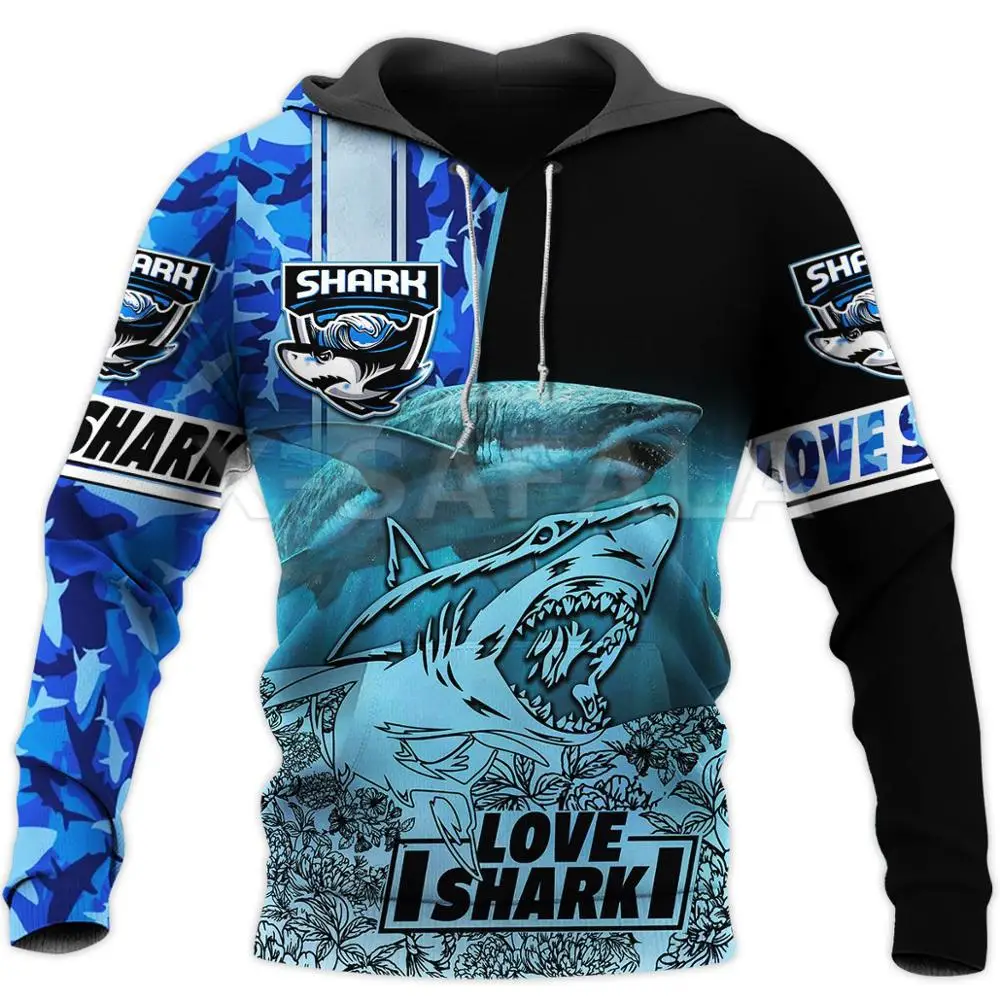 Толстовка с капюшоном для мужчин и женщин свитшот 3D принтом животных Love Акула