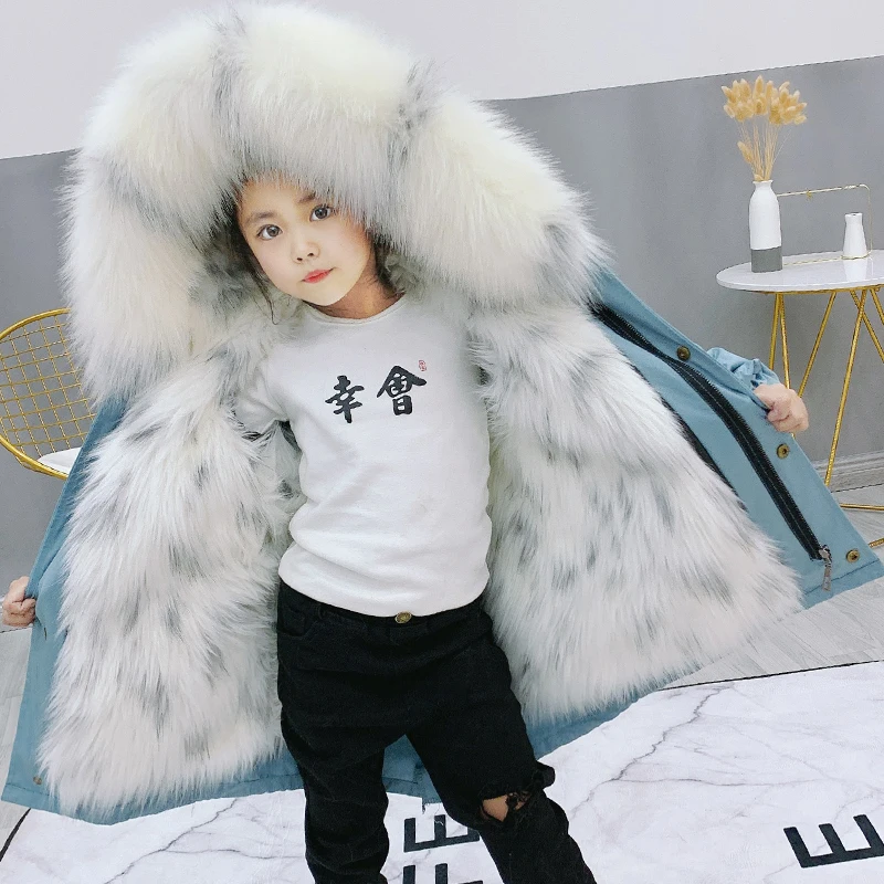 Пальто из искусственного лисьего меха для девочек Детское пальто на осень и зиму