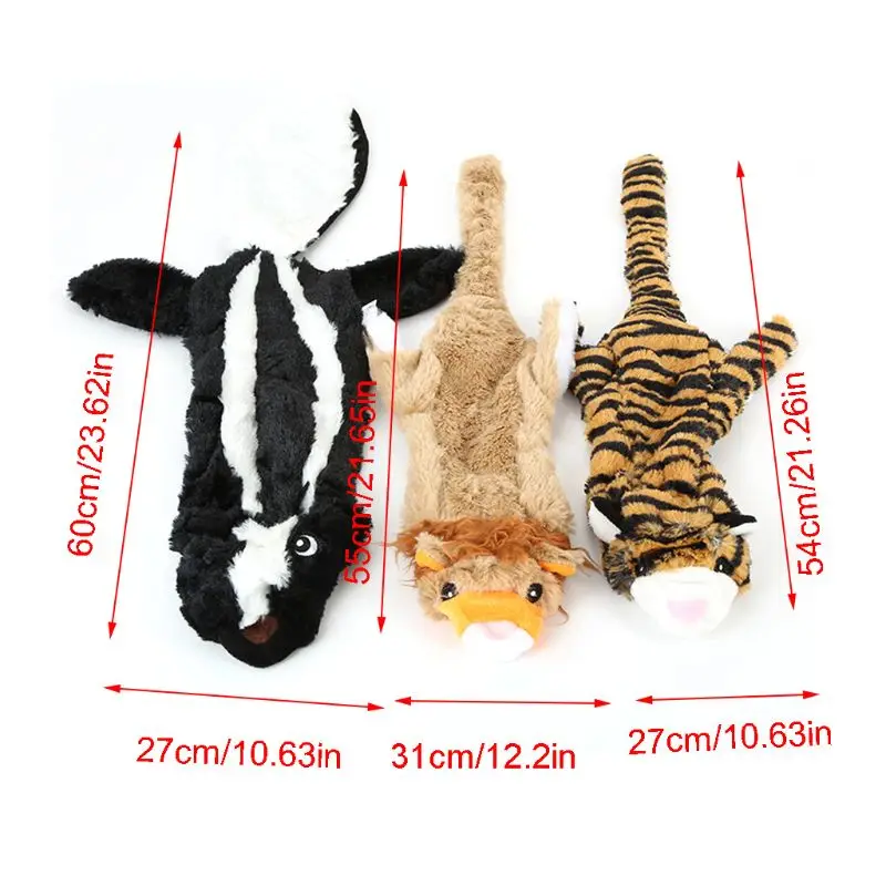

3PCS No Stuffing Dog Toy Stuffingless Plush Squeaky Pet Chew Toy Bear Lion Tiger LX9C