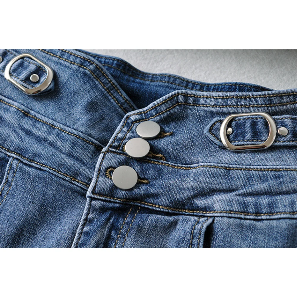 

Purplelano High Waisted Shorts Women Buckles Button Sexy Short Pants Denim Jeans Pockets Zipper Fly Streetwear 2021