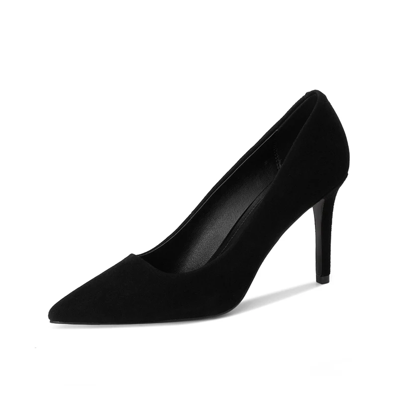 Туфли Kanseet женские на высоком каблуке модные пикантные заостренный носок замша