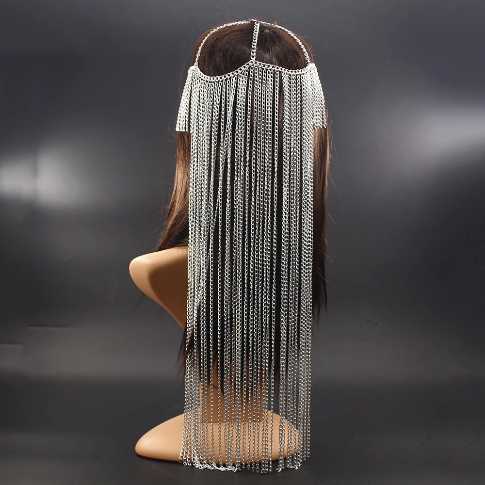 Цепочка на голову женская из алюминия с кисточками в стиле панк головной убор для