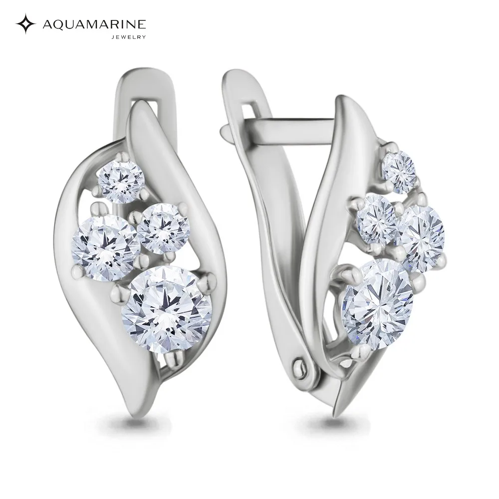 Серьги AQUAMARINE с фианитами swarovski Серебро 925 пробы|Серьги-гвоздики| |