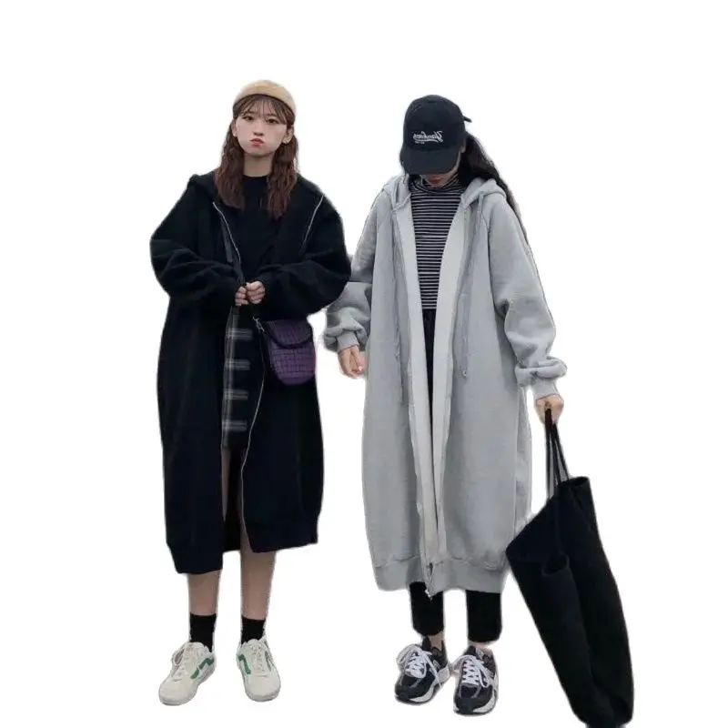 

Fashion Plus Size Plus Velvet Dresses For Women 2021 Autumn And Winter Casual Jacket Zipper Cardigan Over-The-Knee Sweater Dress