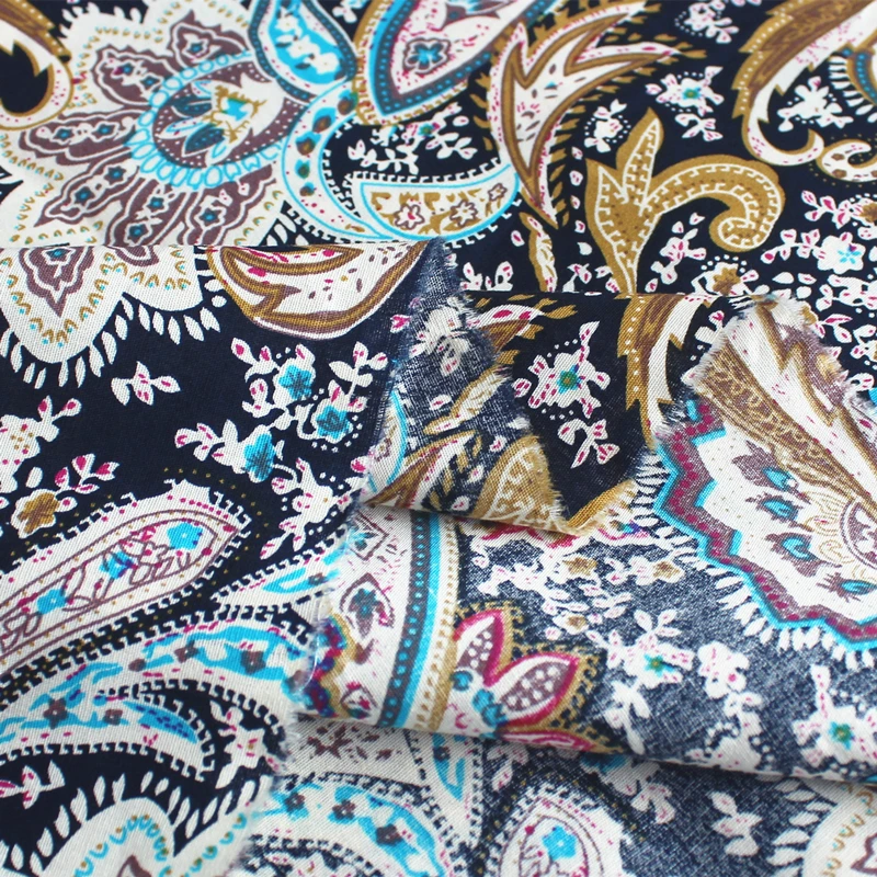 50cm*147cm/Piece Phoenix Tail Cashew Nut Cotton Printed Cloth Dress Shirt Scarf Curtain Puppet Fabric DIY Handmade Material - купить по