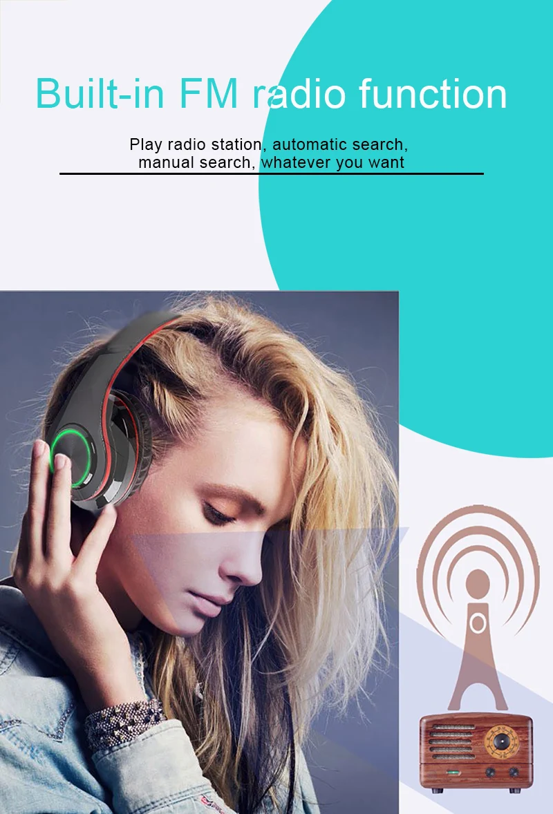 B39 портативные складные беспроводные bluetooth-наушники светодиодный, с красочными дышащими огнями с микрофоном, поддержкой tf-карты, встроенным FM mp3-плеером