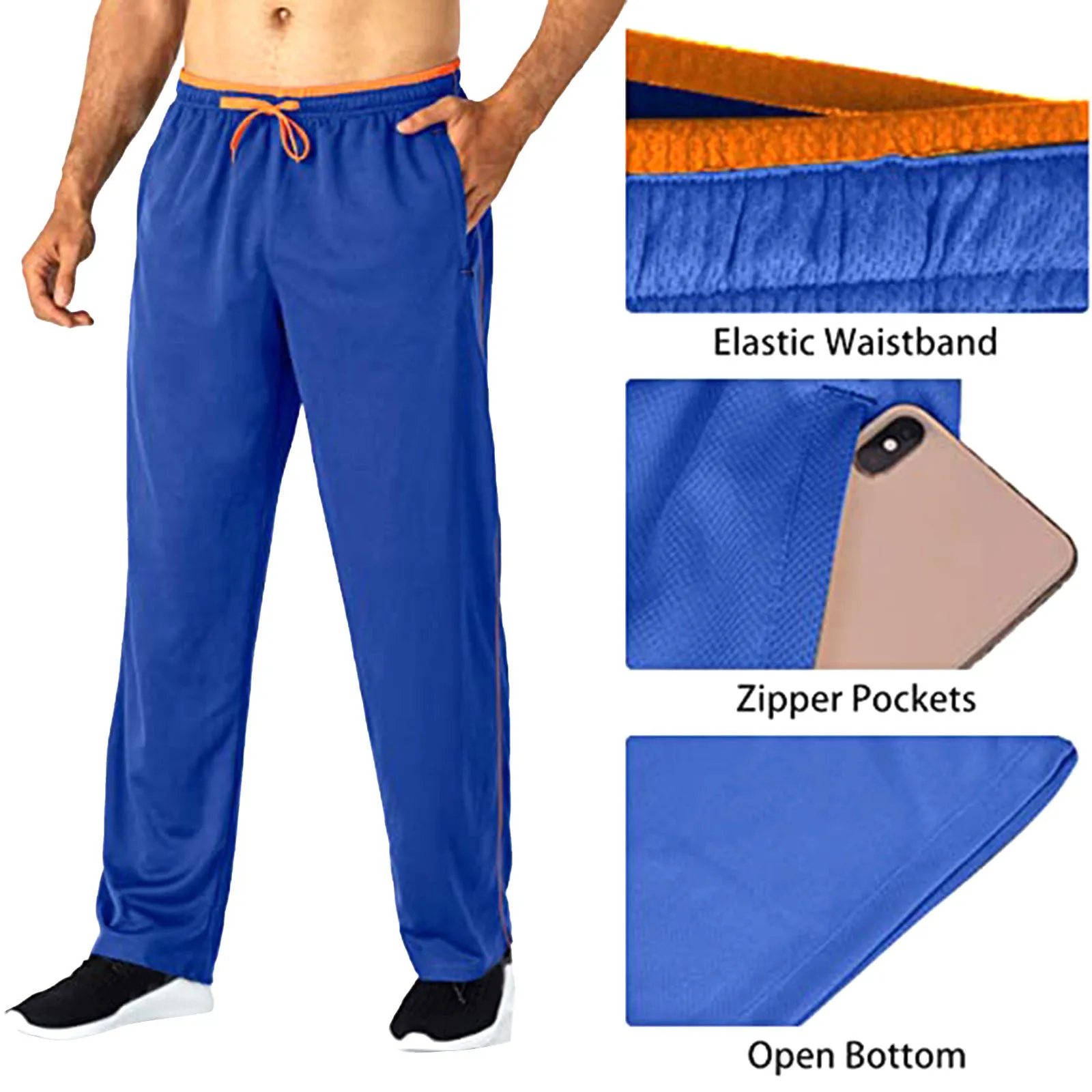 Мужские легкие штаны для бега на молнии с карманами и эластичной талией