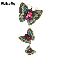 wulibaby big rhinestone butterfly brooches for women vintage palace style 3 butterfly insects party casual brooch pins gifts
