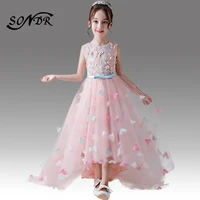 butterfly lace kids dress ht167 appliques pink flower girl dresses elegant o neck sleeveless girls first holy communion dress