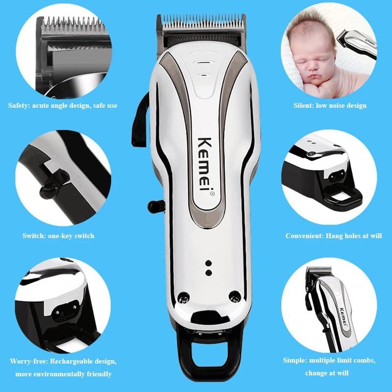 Kemei Haircut Machine Hair Clipper Professional Rechargeable Electric Trimmer for Men Noise Reduction Cutter Barber Shop | Бытовая