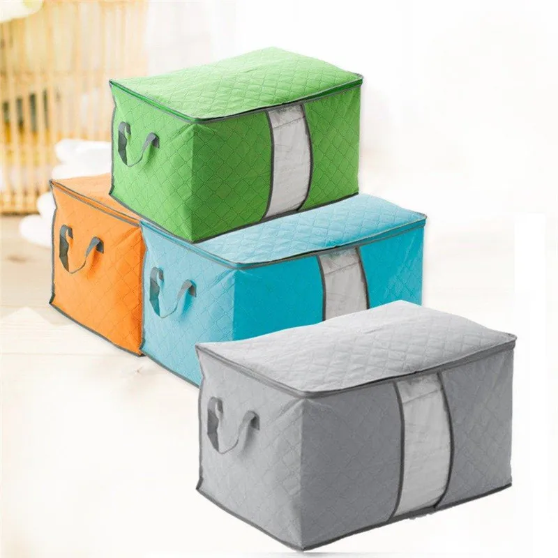 

Bamboo Portable Save Space Clothes Storage Bag Organizer 60*40*35cm Folding Closet Organizer For Pillow Quilt Blanket Bedding