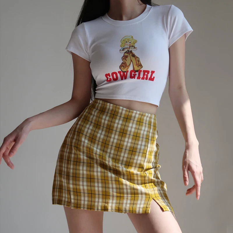 

Women Split Details Plaid Mini Skirt with Under Shorts Mini Skort In Check