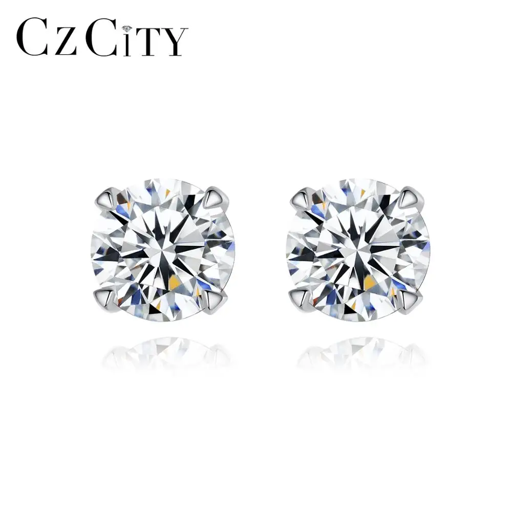 CZCITY 1CT Moissanite круглые серьги гвоздики для женщин Свадебные 925 стерлингового