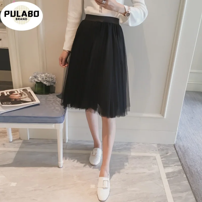 

2021 Summer Style Skirts Womens Black Gray White Adult Tutu Tulle Skirts Elastic High Waist Pleated Midi Skirt Womens One Size