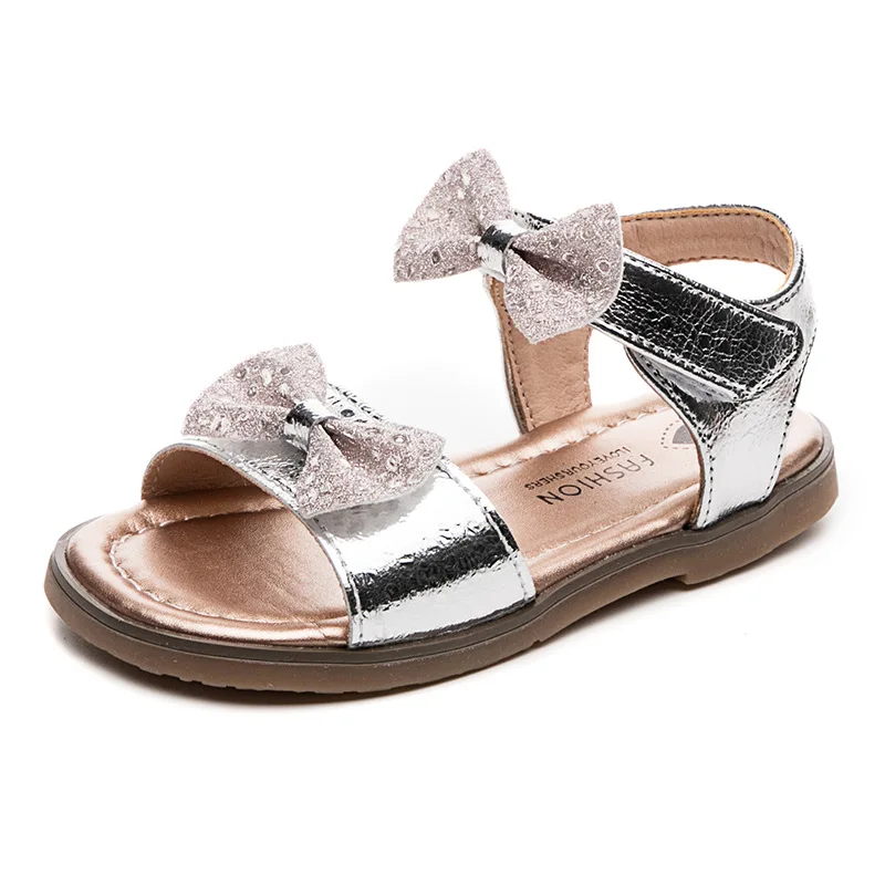 

CUZULLAA Kids Glitter Butterfly-Knot Beach Sandals For Children Girls Non-Slip Summe Princess Shoes Size 21-30